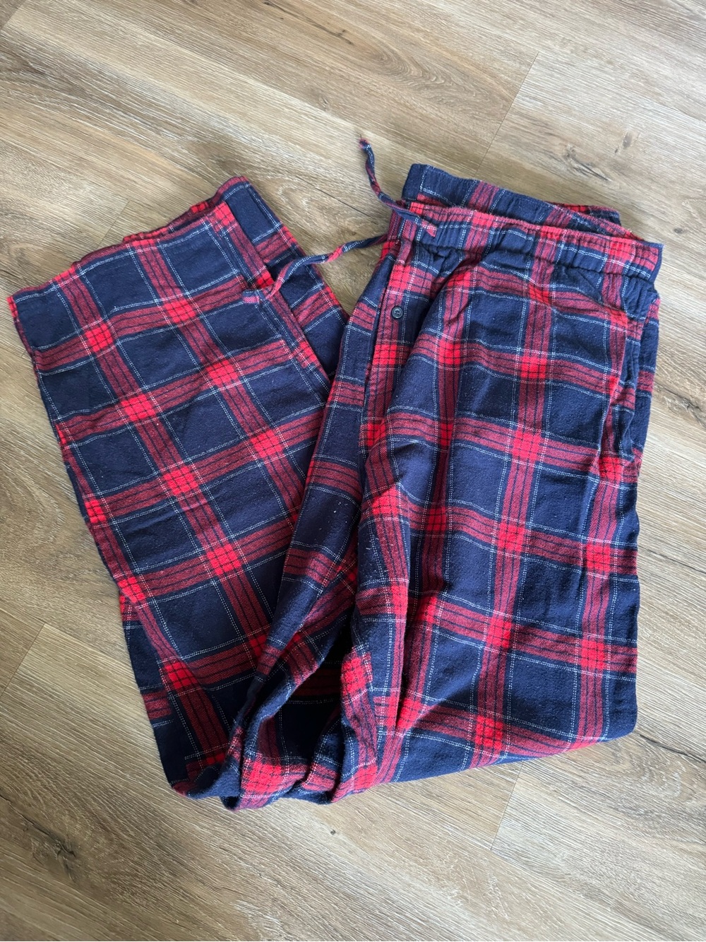 Men's large Red & Navy Plaid Lounge Pants - Comfortable Flannel